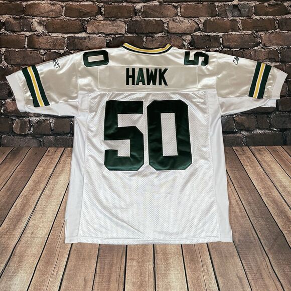Green Bay Packers #50 AJ Hawk NFL Equipment White Stitched Jersey Size 48 Rare - Picture 1 of 11
